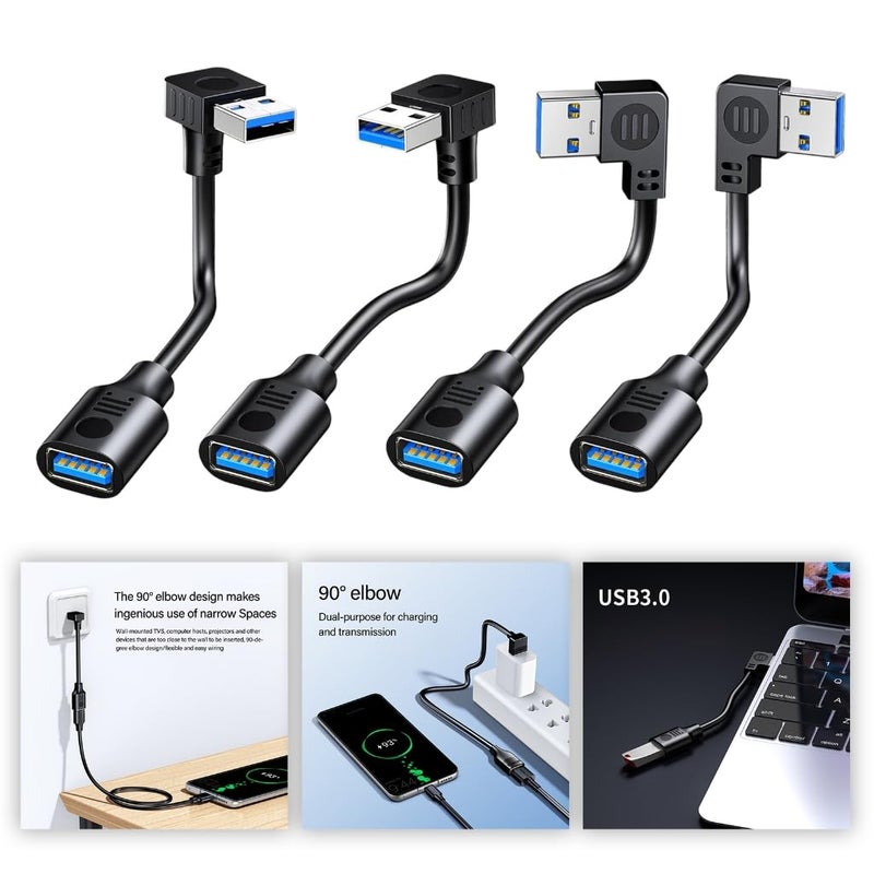 90 Degree Angled USB 3.0 Extension Cable Down Bend Space Saving Design 0.3m Black - Image 2